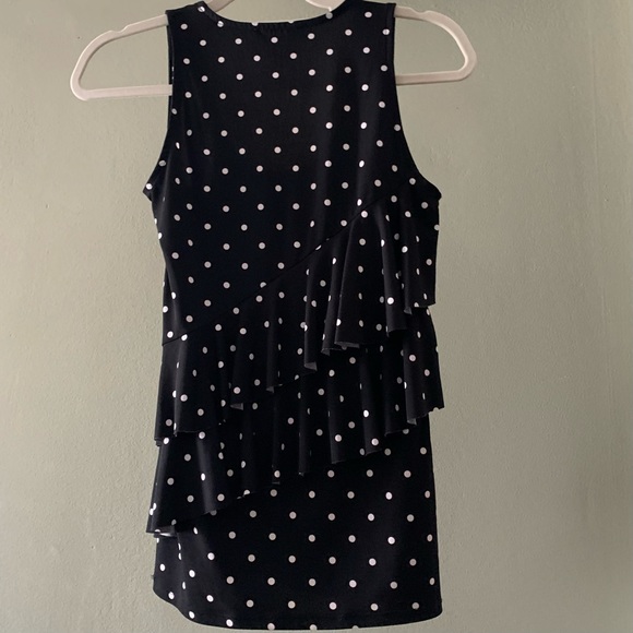 WHITE HOUSE BLACK MARKET Sleeveless Black Polka Dot Ruffle Top, Sz XS - Picture 4 of 8